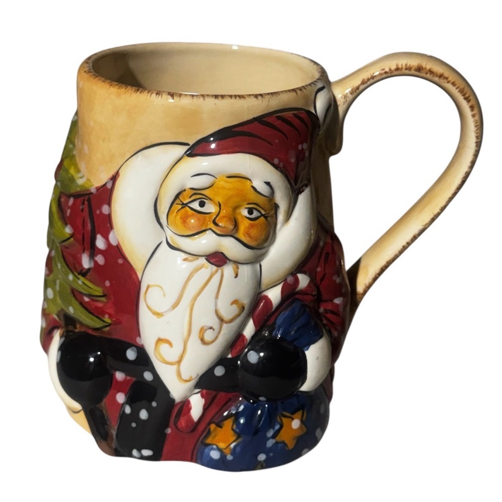 DARIO FARRUCCI Designs Oversized Large Santa Coffee Mug Hand Painted Christmas